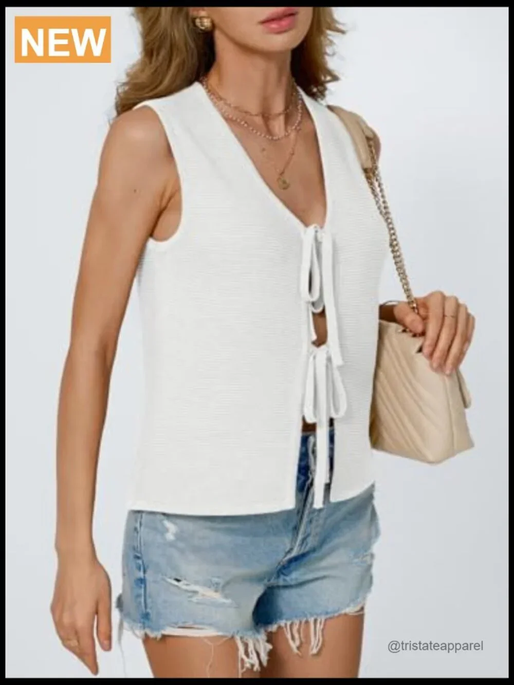 Tie Front Crochet Sweater Vest Tank Top Summer Beach Vacation Top
